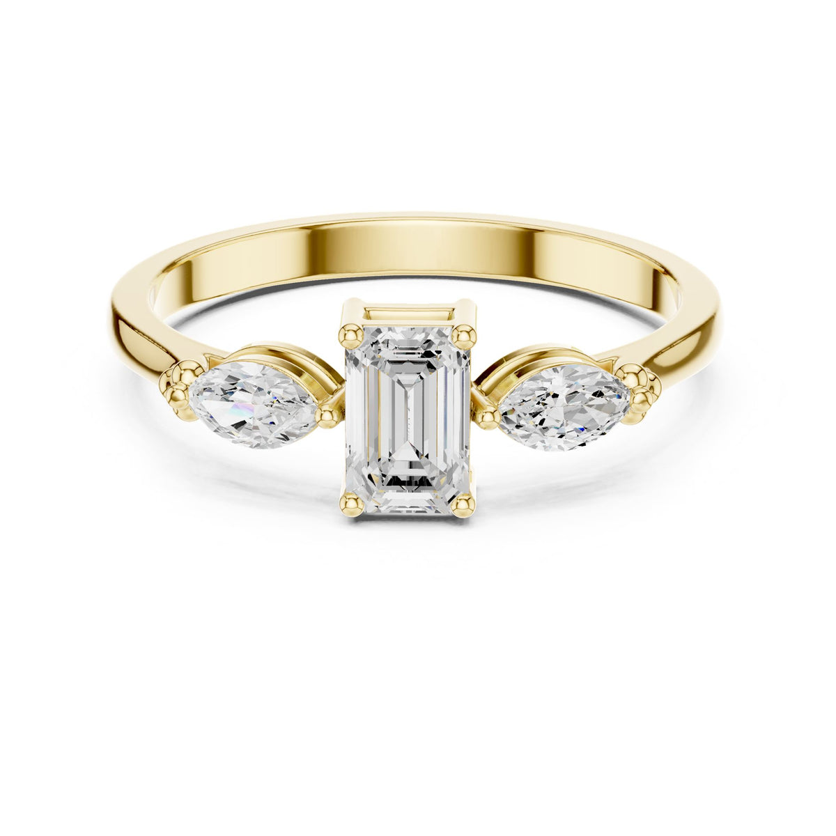 Emerald Three Stone Lab Grown Diamond Engagement Ring