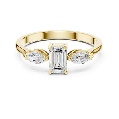 Emerald Three Stone Lab Grown Diamond Engagement Ring