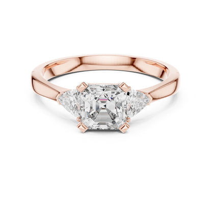 Emerald Three Stone Lab Grown Diamond Engagement Ring