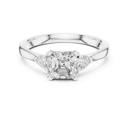 Emerald Three Stone Lab Grown Diamond Engagement Ring