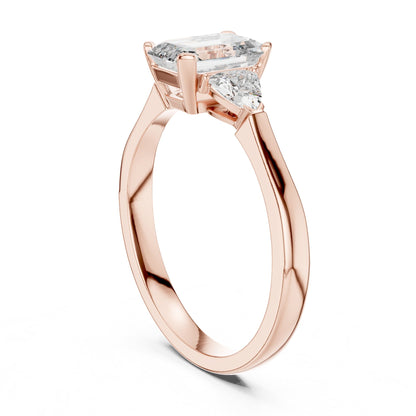 Emerald Three Stone Lab Grown Diamond Engagement Ring