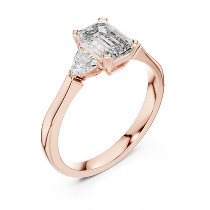 Emerald Three Stone Lab Grown Diamond Engagement Ring
