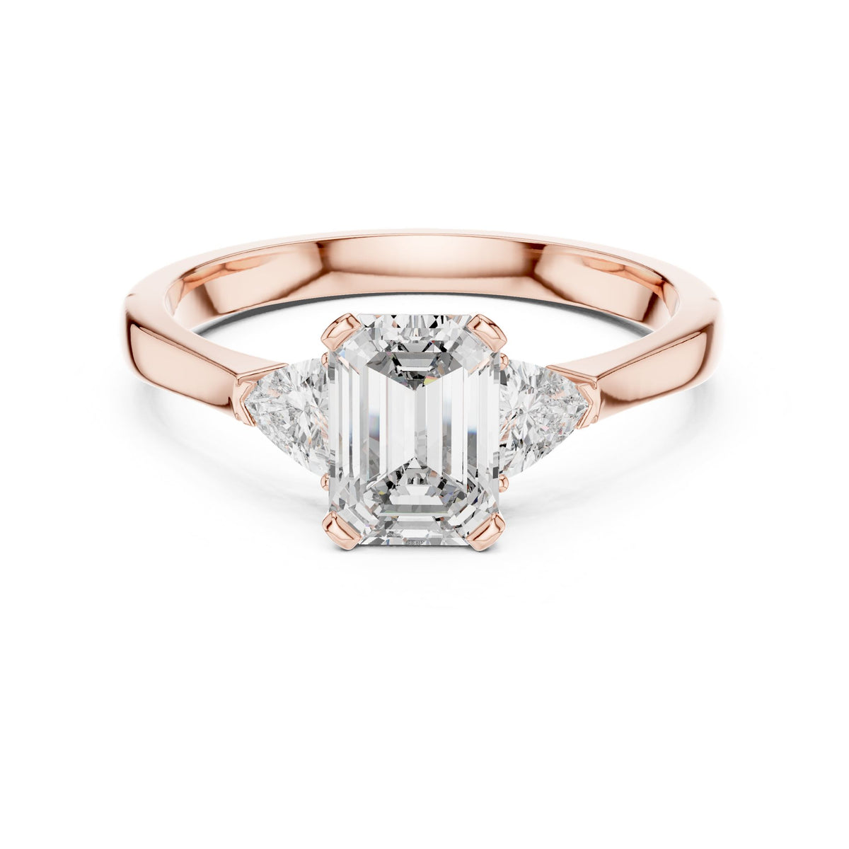 Emerald Three Stone Lab Grown Diamond Engagement Ring