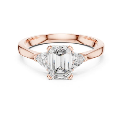Emerald Three Stone Lab Grown Diamond Engagement Ring