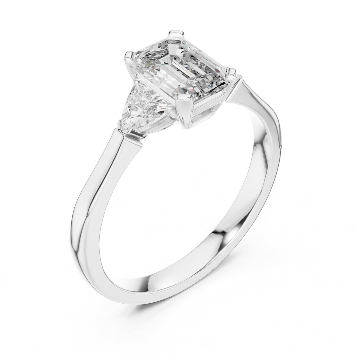 Emerald Three Stone Lab Grown Diamond Engagement Ring