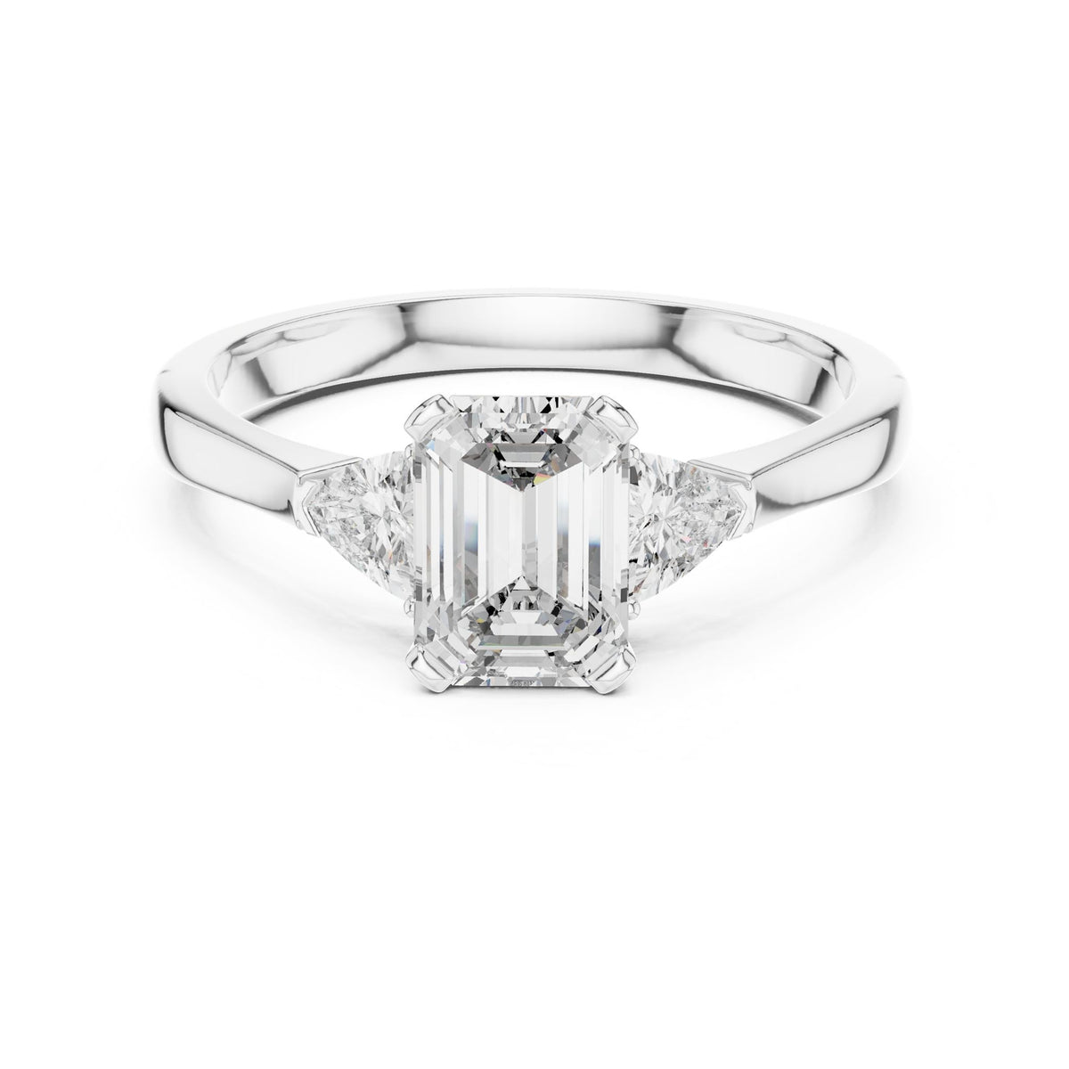 Emerald Three Stone Lab Grown Diamond Engagement Ring