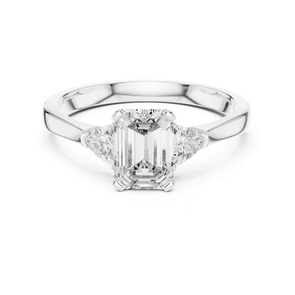 Emerald Three Stone Lab Grown Diamond Engagement Ring