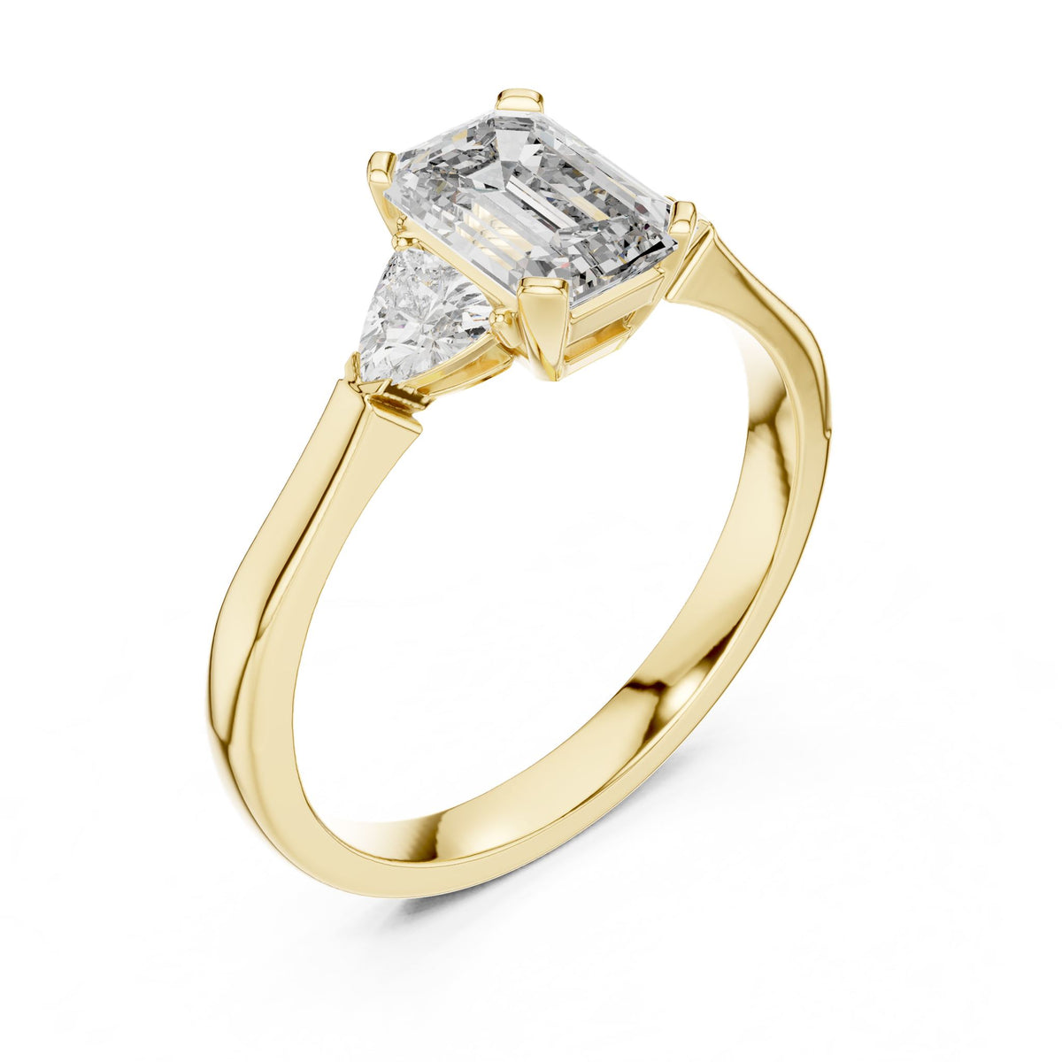Emerald Three Stone Lab Grown Diamond Engagement Ring