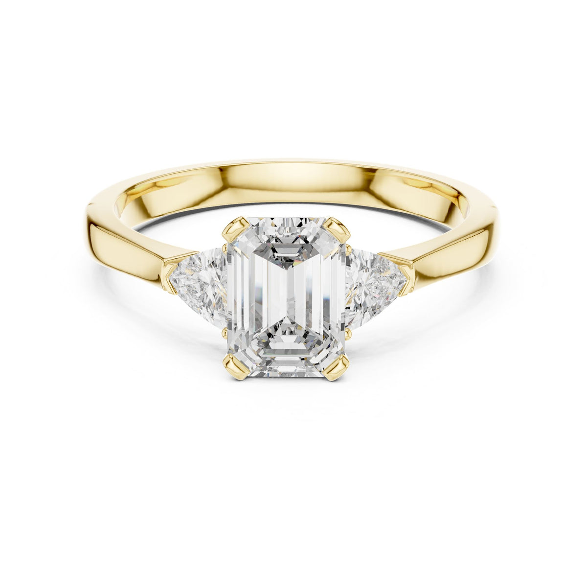 Emerald Three Stone Lab Grown Diamond Engagement Ring