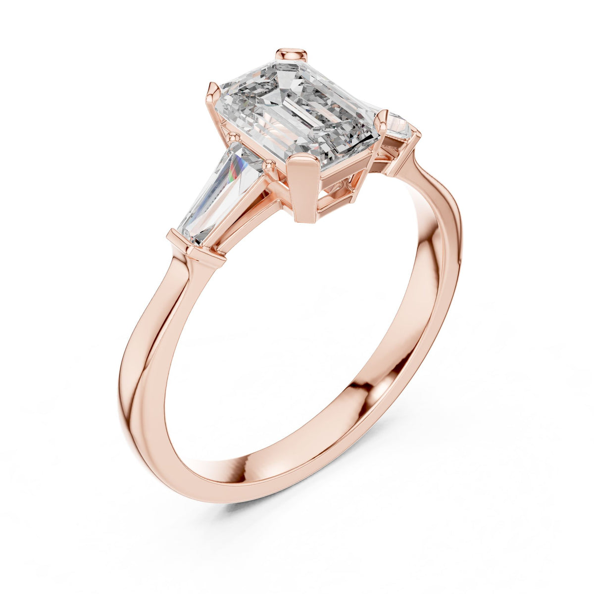 Emerald Three Stone Lab Grown Diamond Engagement Ring