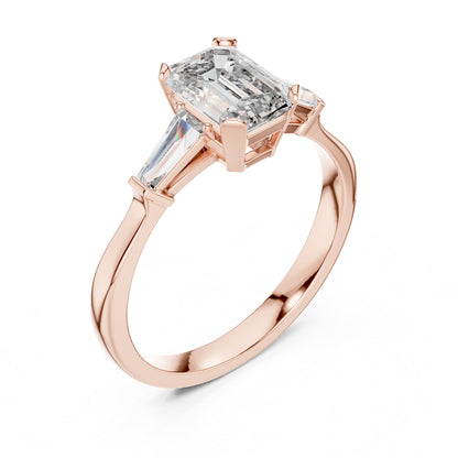 Emerald Three Stone Lab Grown Diamond Engagement Ring
