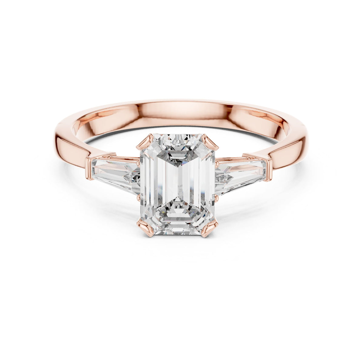 Emerald Three Stone Lab Grown Diamond Engagement Ring