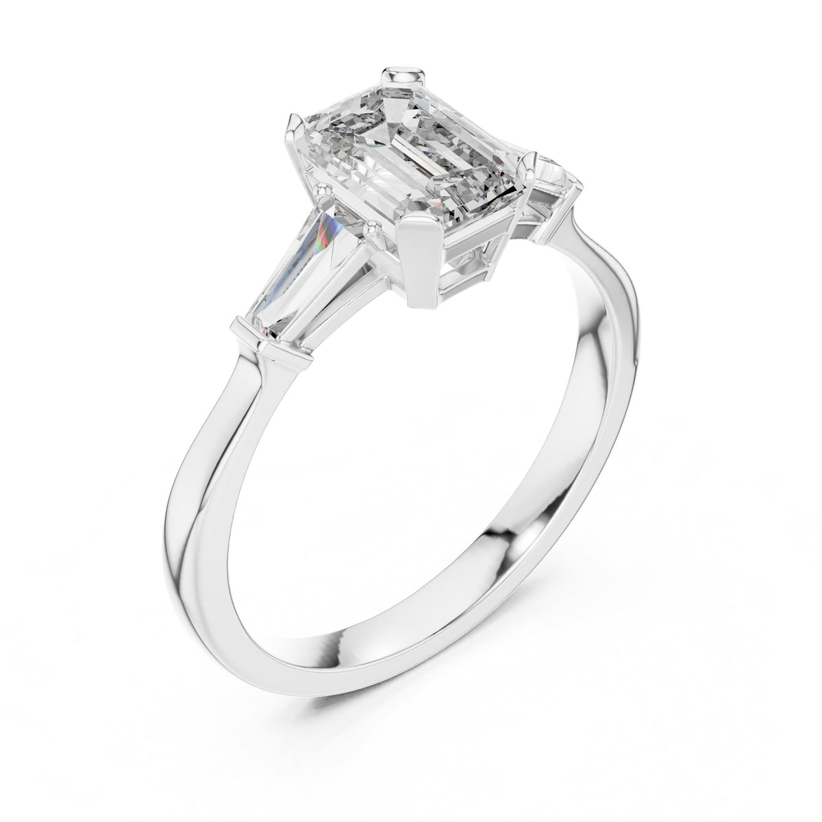 Emerald Three Stone Lab Grown Diamond Engagement Ring