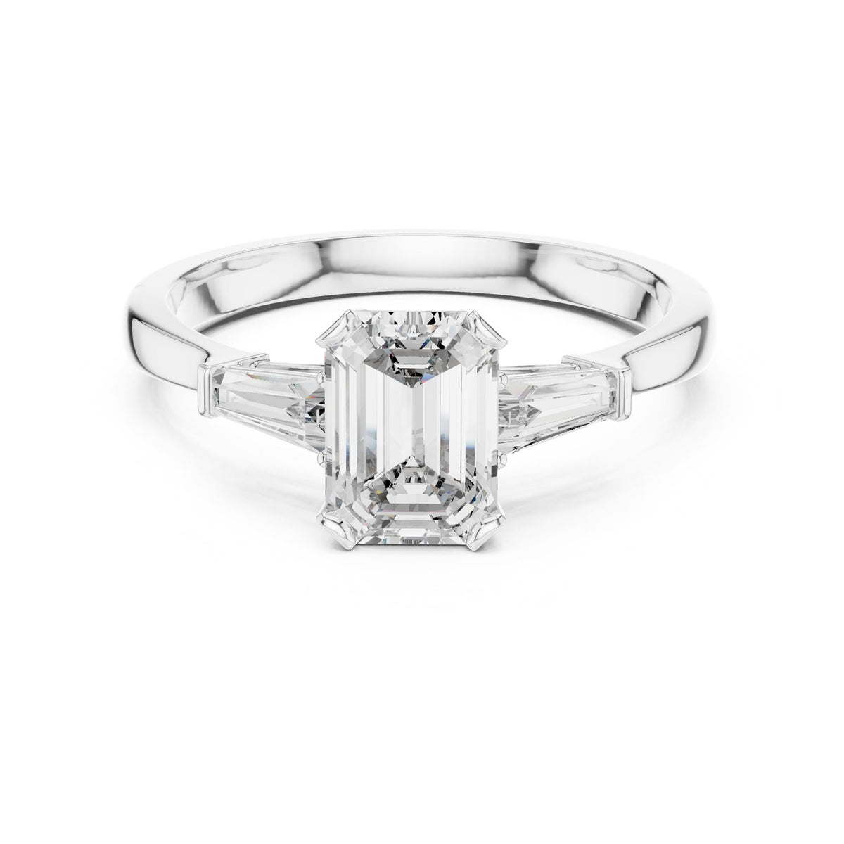 Emerald Three Stone Lab Grown Diamond Engagement Ring