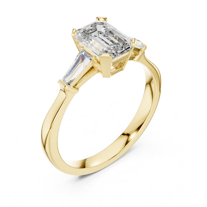 Emerald Three Stone Lab Grown Diamond Engagement Ring