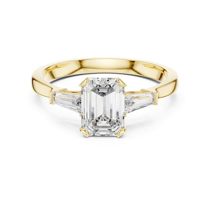Emerald Three Stone Lab Grown Diamond Engagement Ring