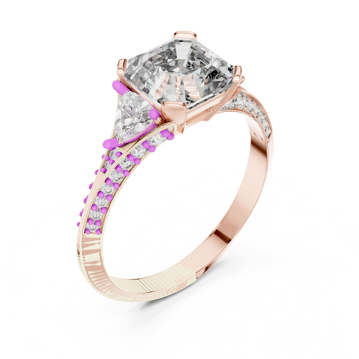 Emerald Three Stone Lab Grown Diamond Engagement Ring