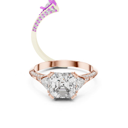 Emerald Three Stone Lab Grown Diamond Engagement Ring