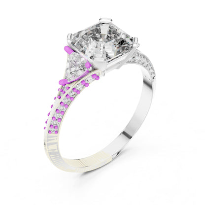 Emerald Three Stone Lab Grown Diamond Engagement Ring