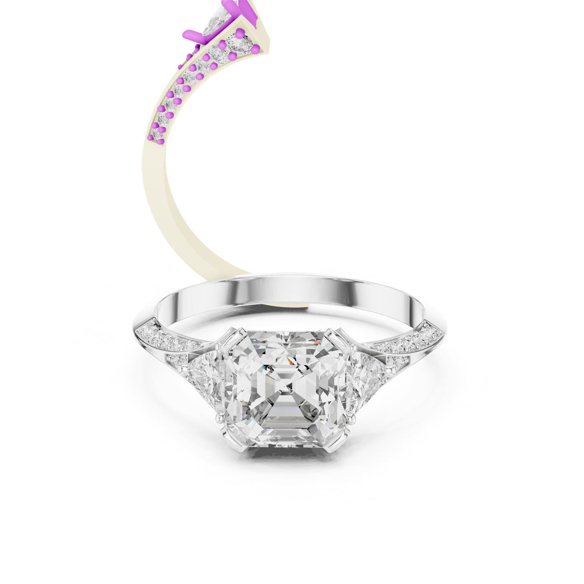 Emerald Three Stone Lab Grown Diamond Engagement Ring
