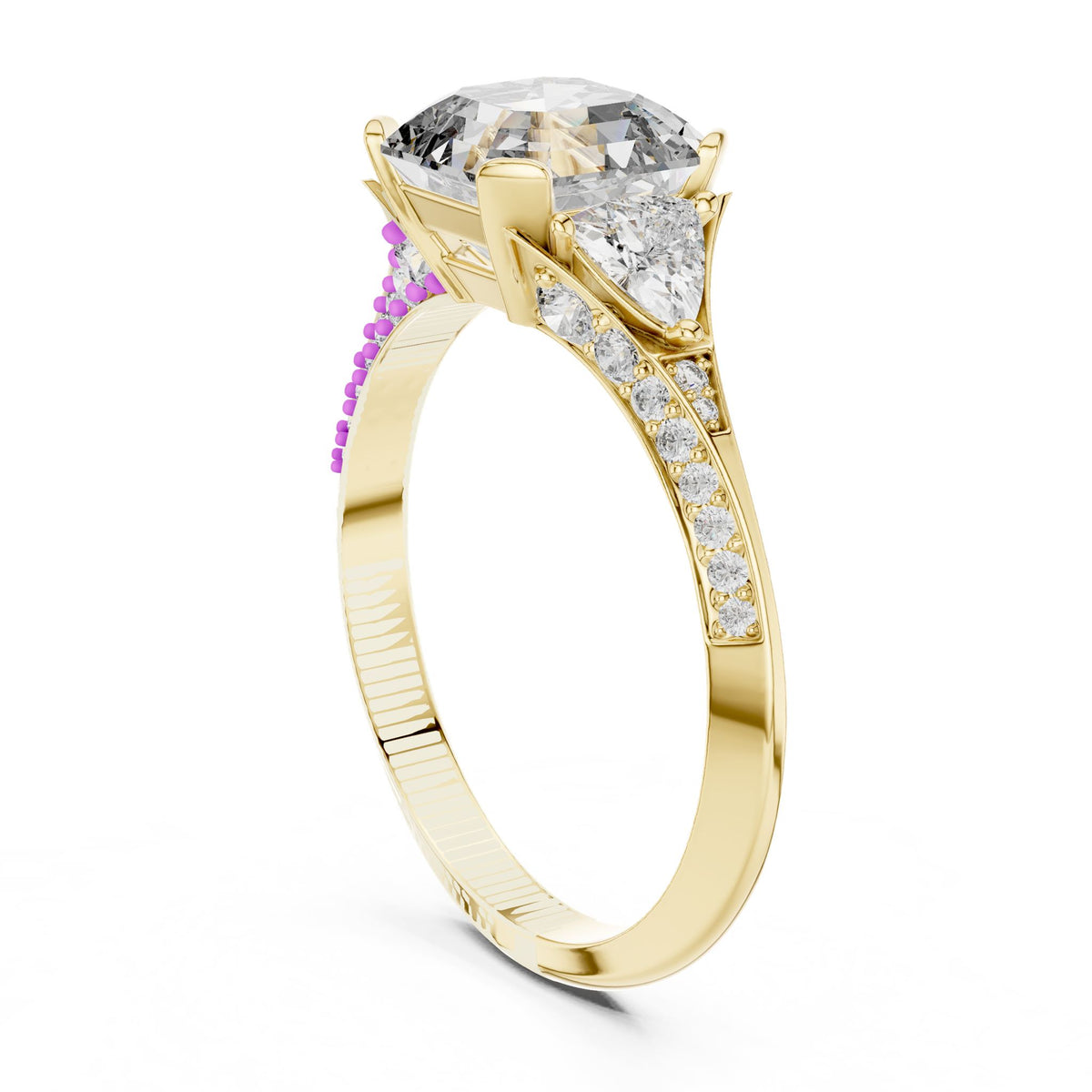 Emerald Three Stone Lab Grown Diamond Engagement Ring