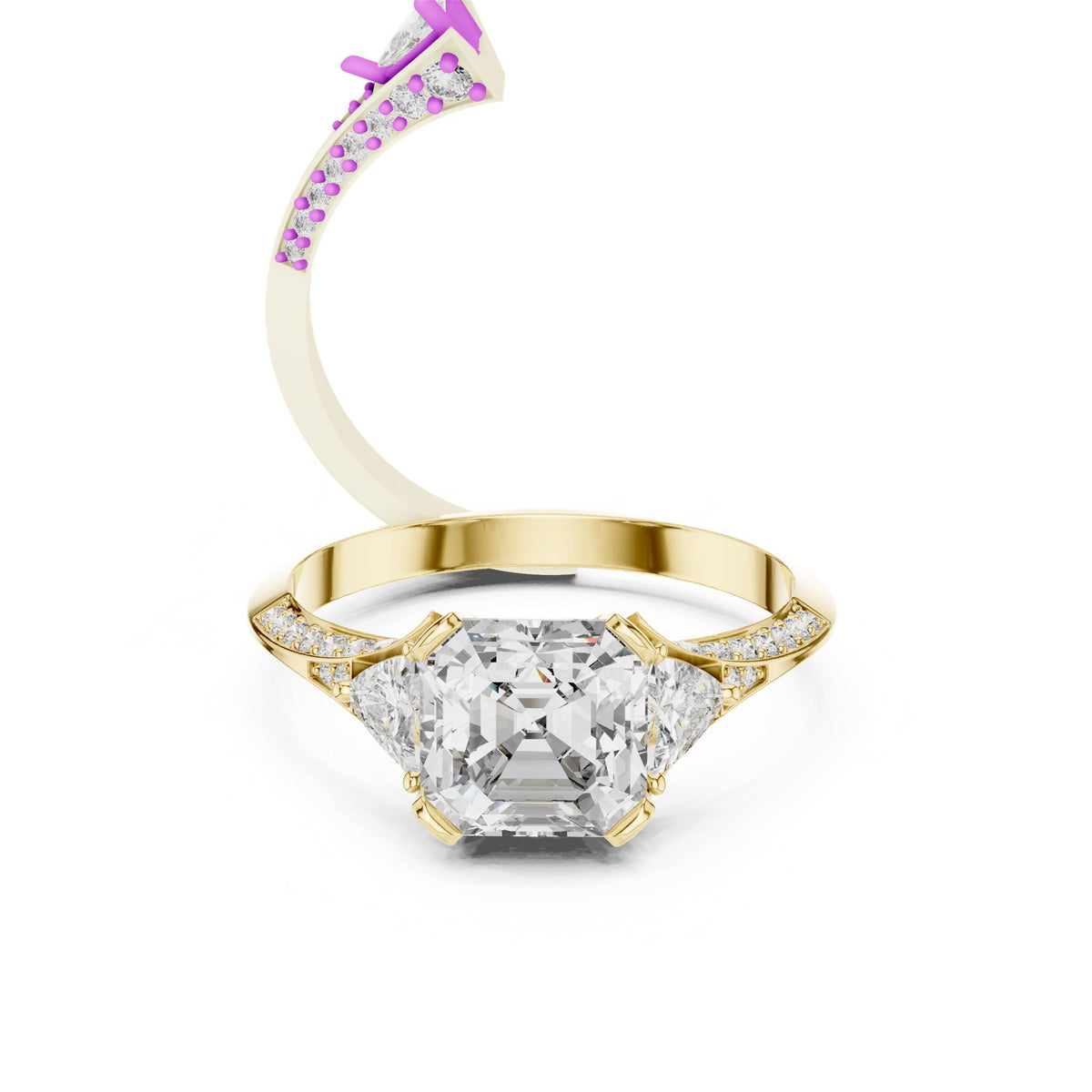 Emerald Three Stone Lab Grown Diamond Engagement Ring