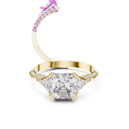 Emerald Three Stone Lab Grown Diamond Engagement Ring