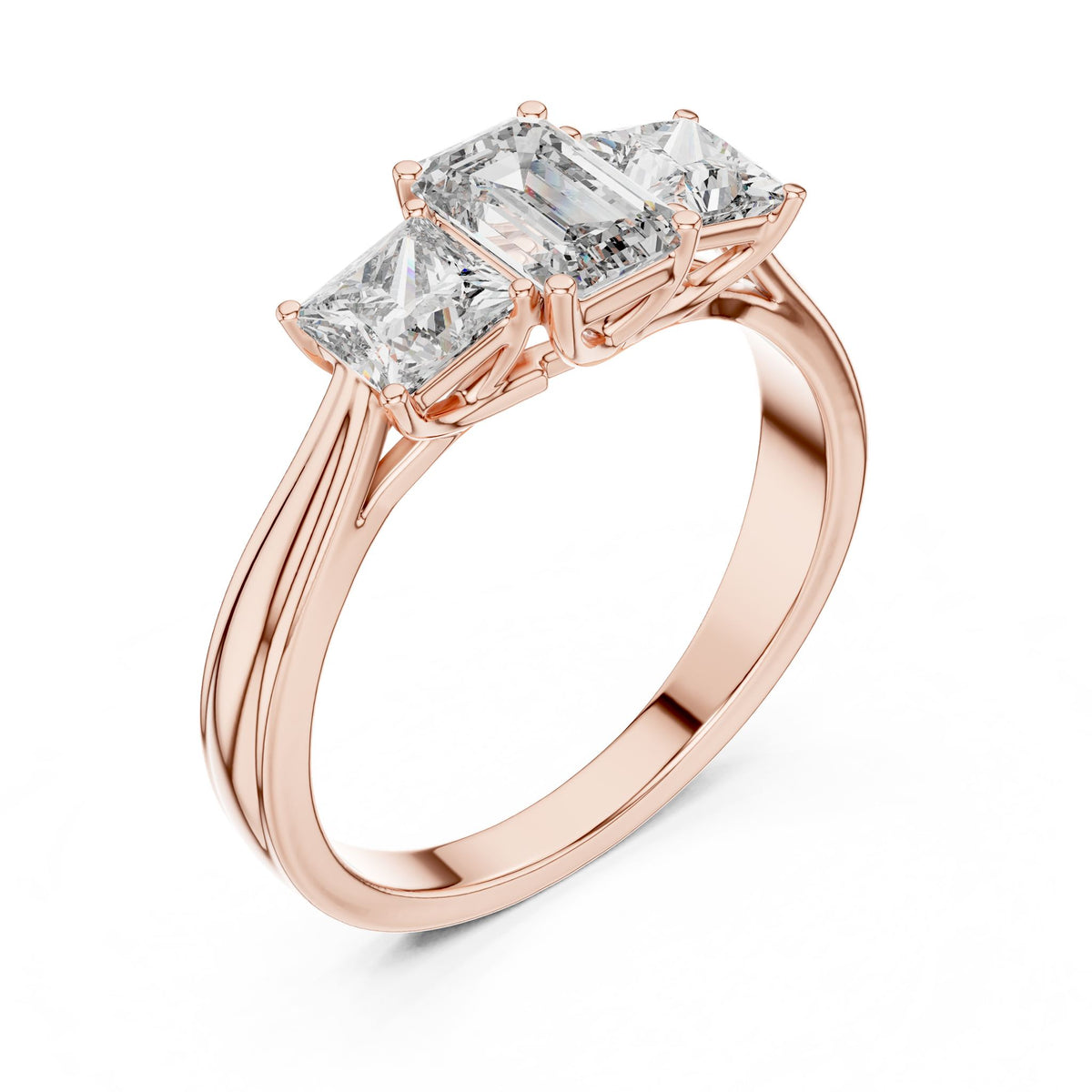 Emerald Three Stone Lab Grown Diamond Engagement Ring