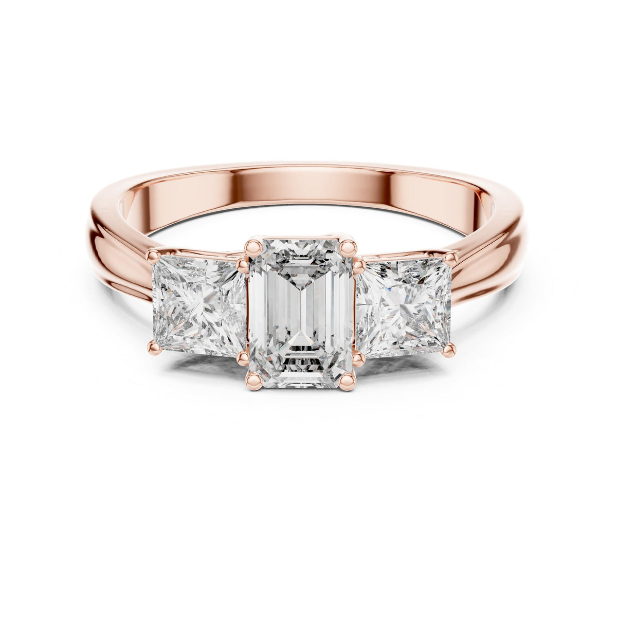 Emerald Three Stone Lab Grown Diamond Engagement Ring