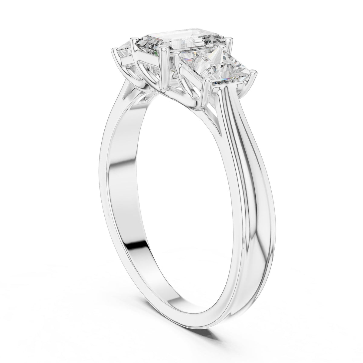 Emerald Three Stone Lab Grown Diamond Engagement Ring