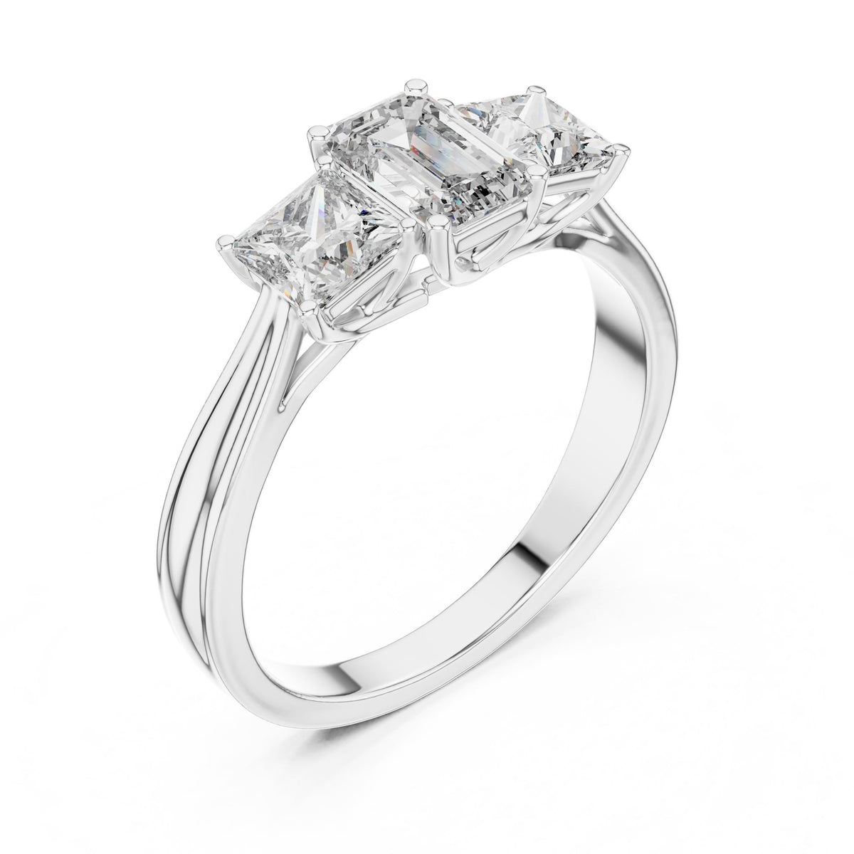 Emerald Three Stone Lab Grown Diamond Engagement Ring