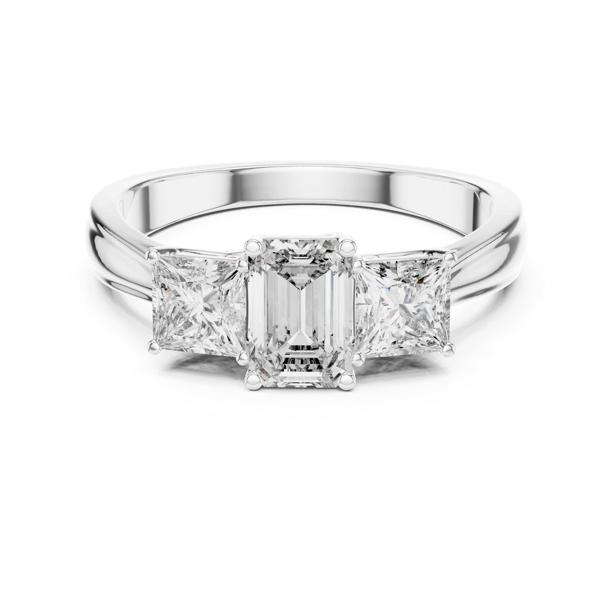 Emerald Three Stone Lab Grown Diamond Engagement Ring