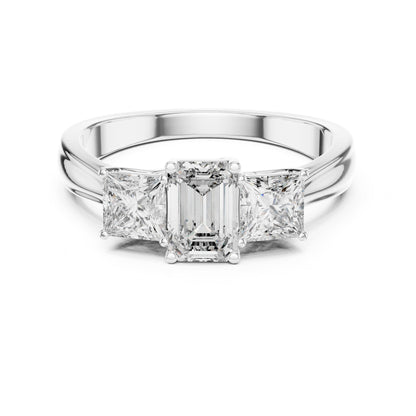 Emerald Three Stone Lab Grown Diamond Engagement Ring