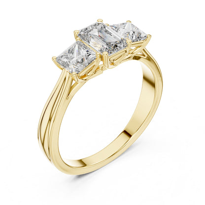 Emerald Three Stone Lab Grown Diamond Engagement Ring