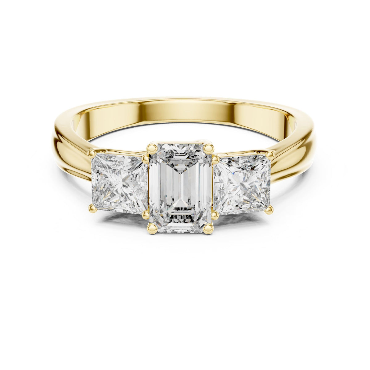 Emerald Three Stone Lab Grown Diamond Engagement Ring