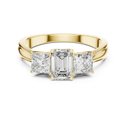 Emerald Three Stone Lab Grown Diamond Engagement Ring