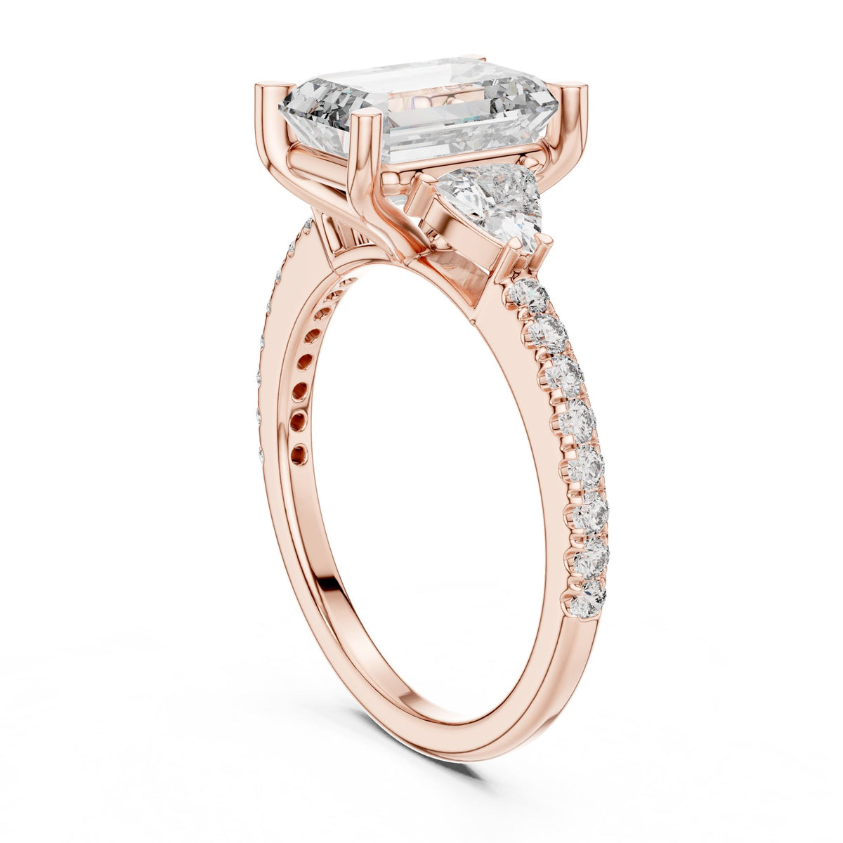 Emerald Three Stone Lab Grown Diamond Engagement Ring