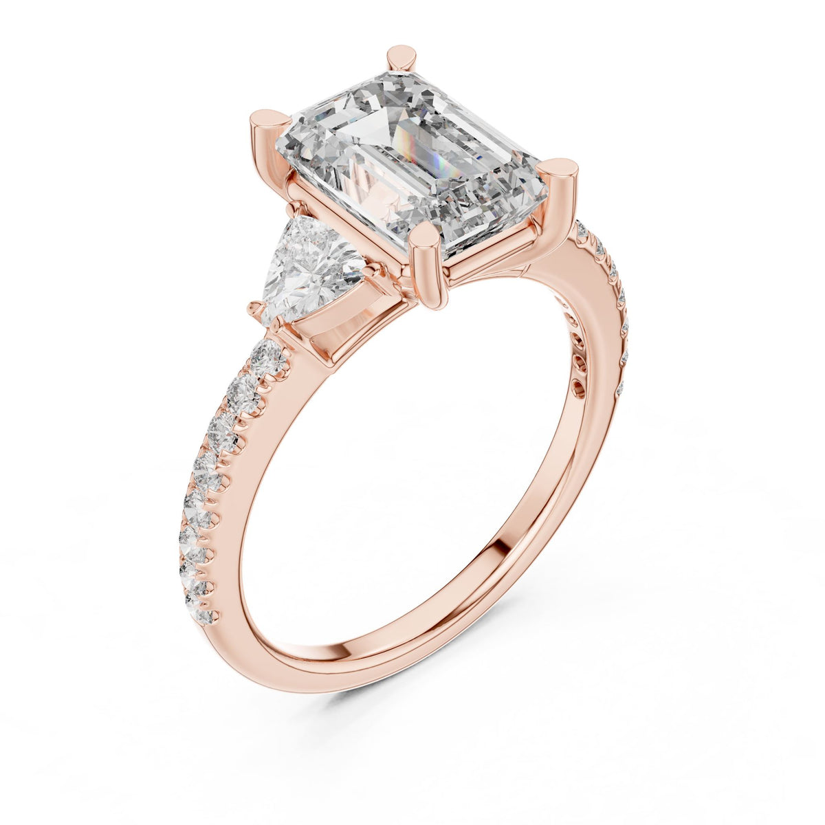 Emerald Three Stone Lab Grown Diamond Engagement Ring
