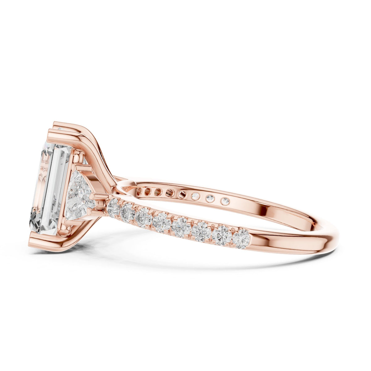 Emerald Three Stone Lab Grown Diamond Engagement Ring