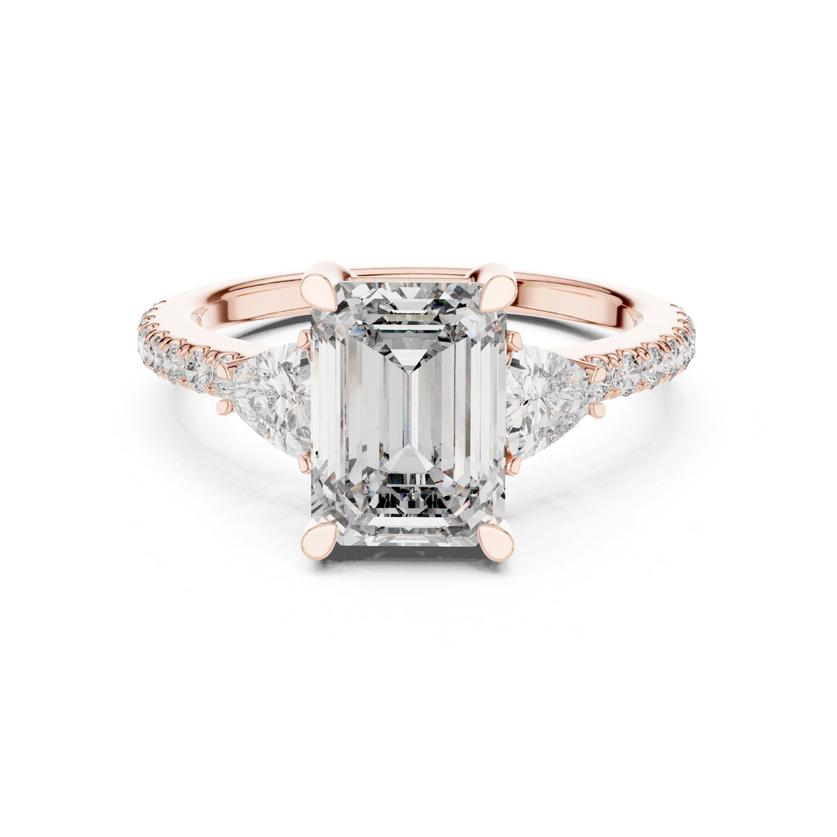 Emerald Three Stone Lab Grown Diamond Engagement Ring