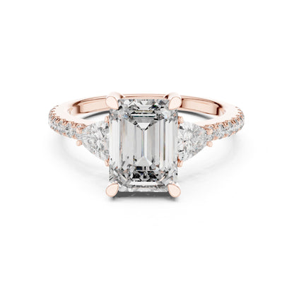Emerald Three Stone Lab Grown Diamond Engagement Ring