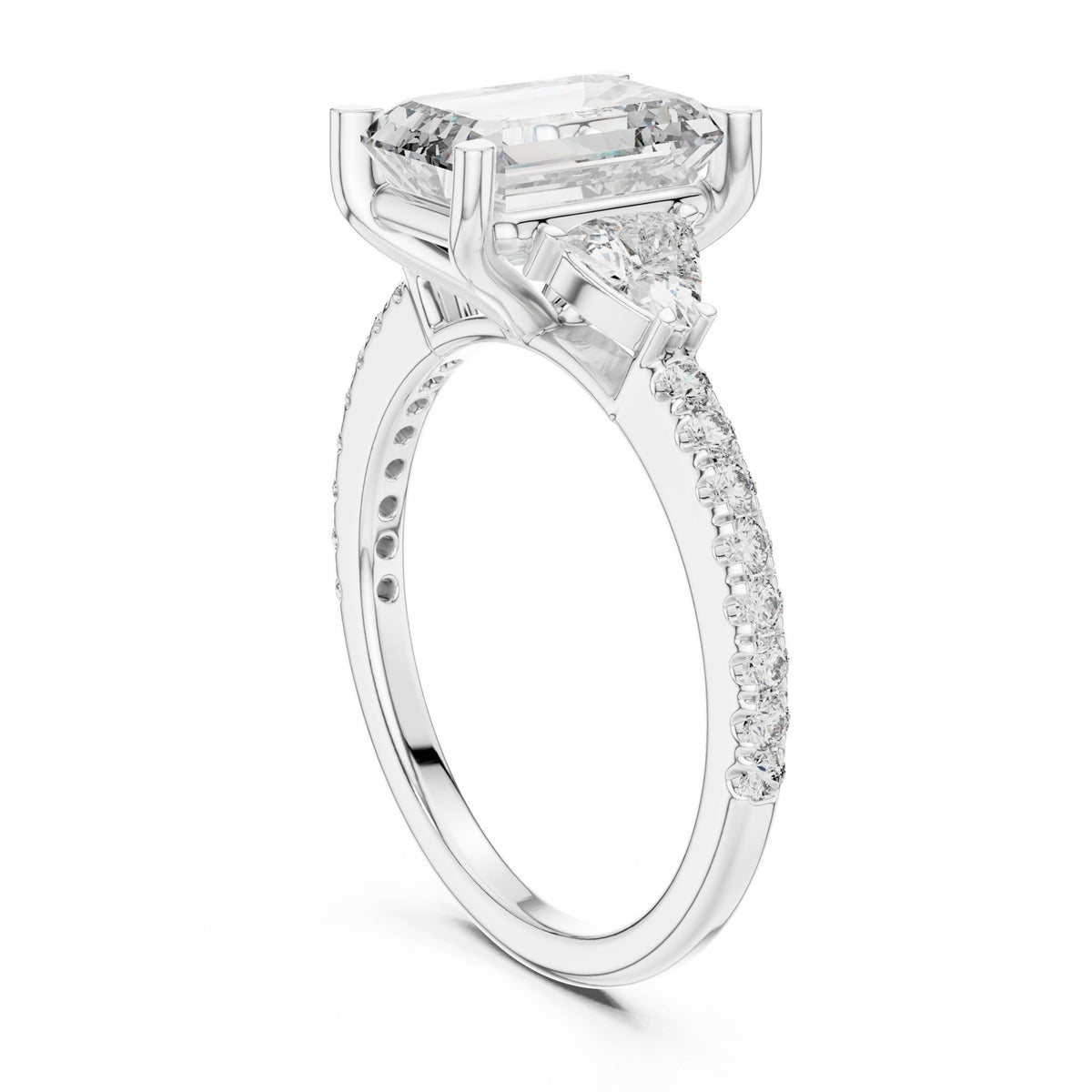 Emerald Three Stone Lab Grown Diamond Engagement Ring