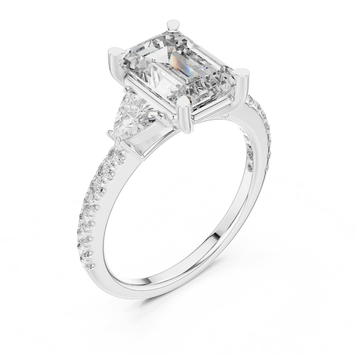 Emerald Three Stone Lab Grown Diamond Engagement Ring