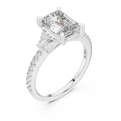 Emerald Three Stone Lab Grown Diamond Engagement Ring