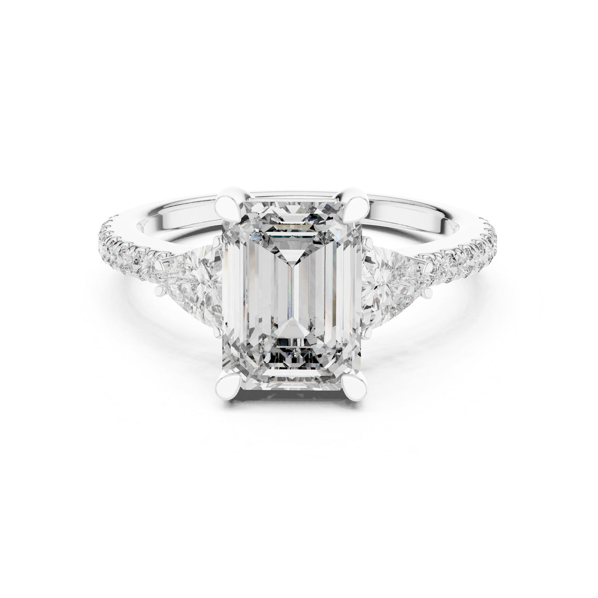 Emerald Three Stone Lab Grown Diamond Engagement Ring