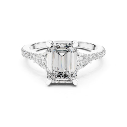 Emerald Three Stone Lab Grown Diamond Engagement Ring