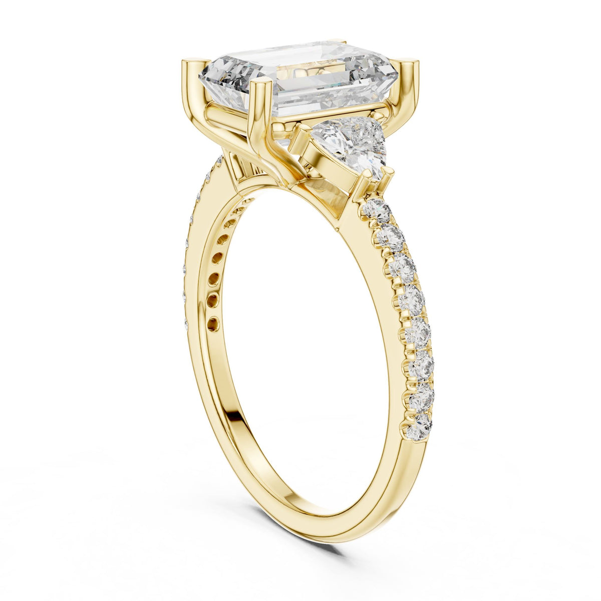 Emerald Three Stone Lab Grown Diamond Engagement Ring