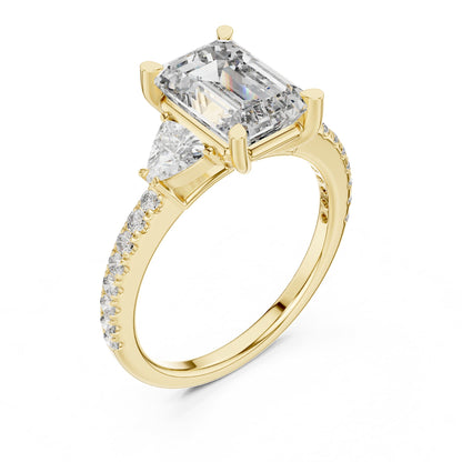 Emerald Three Stone Lab Grown Diamond Engagement Ring