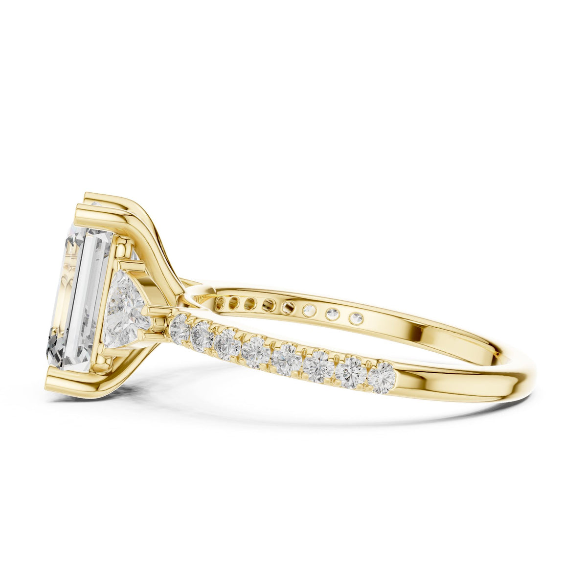 Emerald Three Stone Lab Grown Diamond Engagement Ring