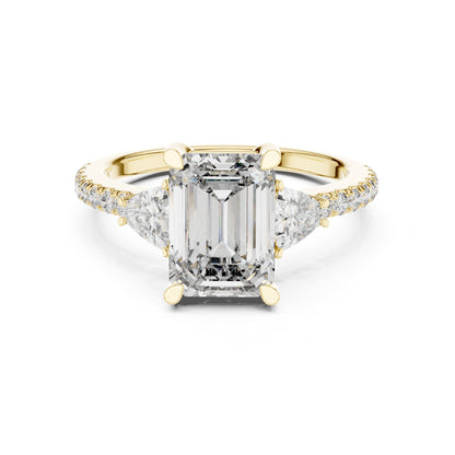 Emerald Three Stone Lab Grown Diamond Engagement Ring